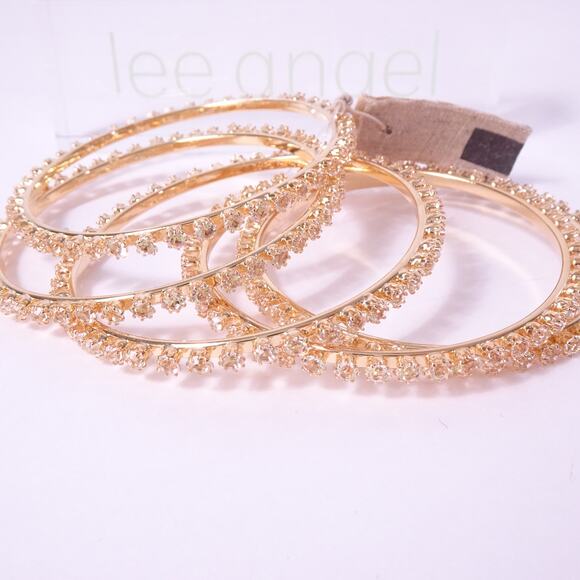 Neiman Marcus Lee Angel Safina Gold Crystal Bangle Bracelet Set 5 NWT 240 - Picture 9 of 10